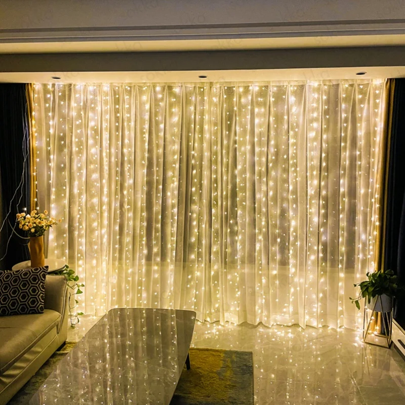 Battery-Box Curtain Fairy Lights Warm Glow - Dimmable Hanging String Light for Indoor Outdoor Home Holiday Decor