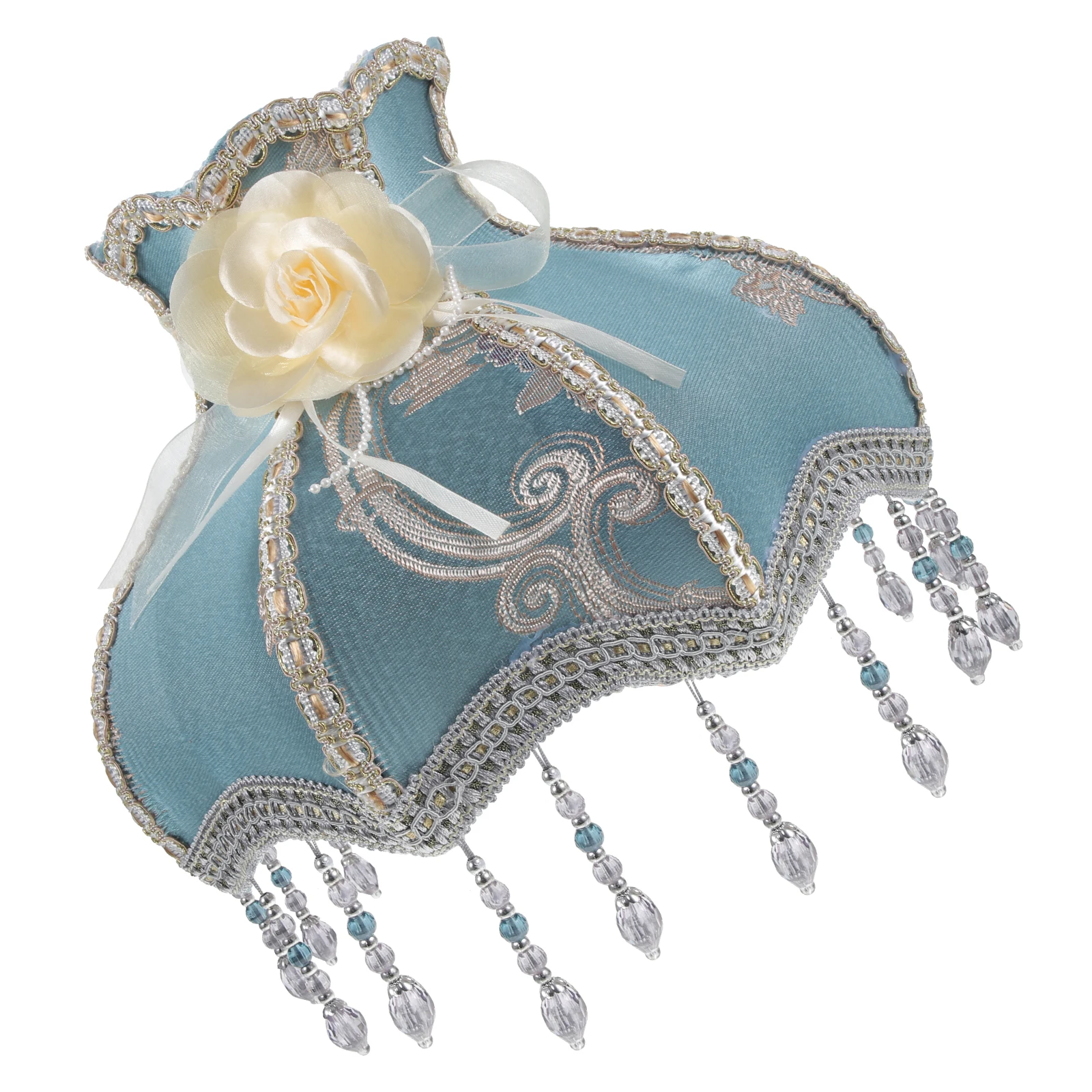 

Vintage Lampshade European Style Fabric Beaded Tassel Cover Floral Decoration Replacement Shades Table Lamp Bedroom Living Room