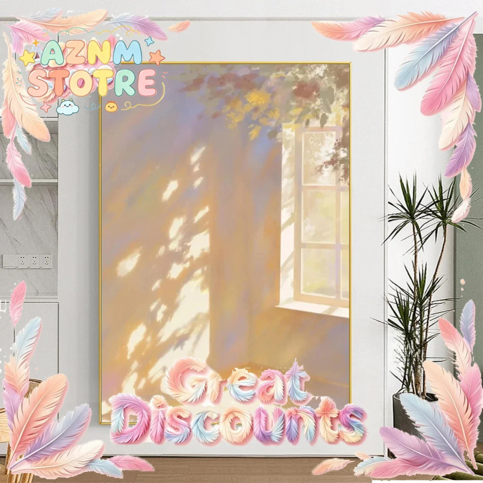 Modern Abstract Sunlight Streaming Through Window Poster Frameless Floral Shadows Canvas Wall Art for Living Room Decortion G