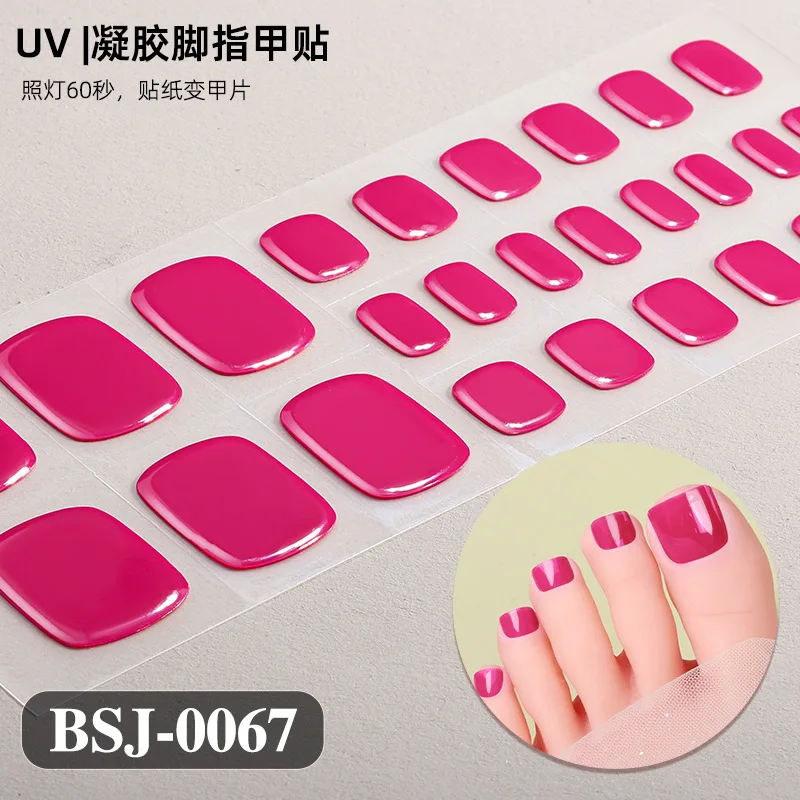 Autocollant pour ongles en Gel pour orteils de couleur Pure, dureté avec lampe UV, autocollants en Gel durci, couverture imperméable, enveloppes de vernis imperméables, bandes pour les pieds