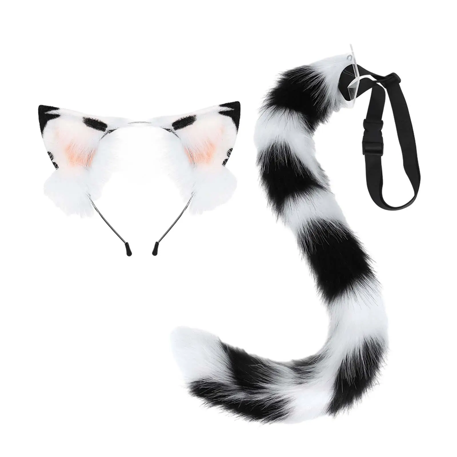 Orelhas de gato Headband e cauda longa Hair Hoop, adereços extravagantes Cosplay, orelhas de animais para o desempenho do baile de baile