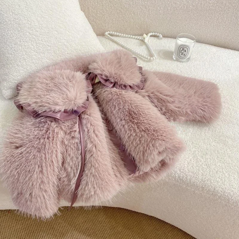 Winter Girls' Woolen Sweater Jacket Autumn Children's Clothing Plush Thickened Kids Fake Lamb Wool Stylish Baby Winter Clothing