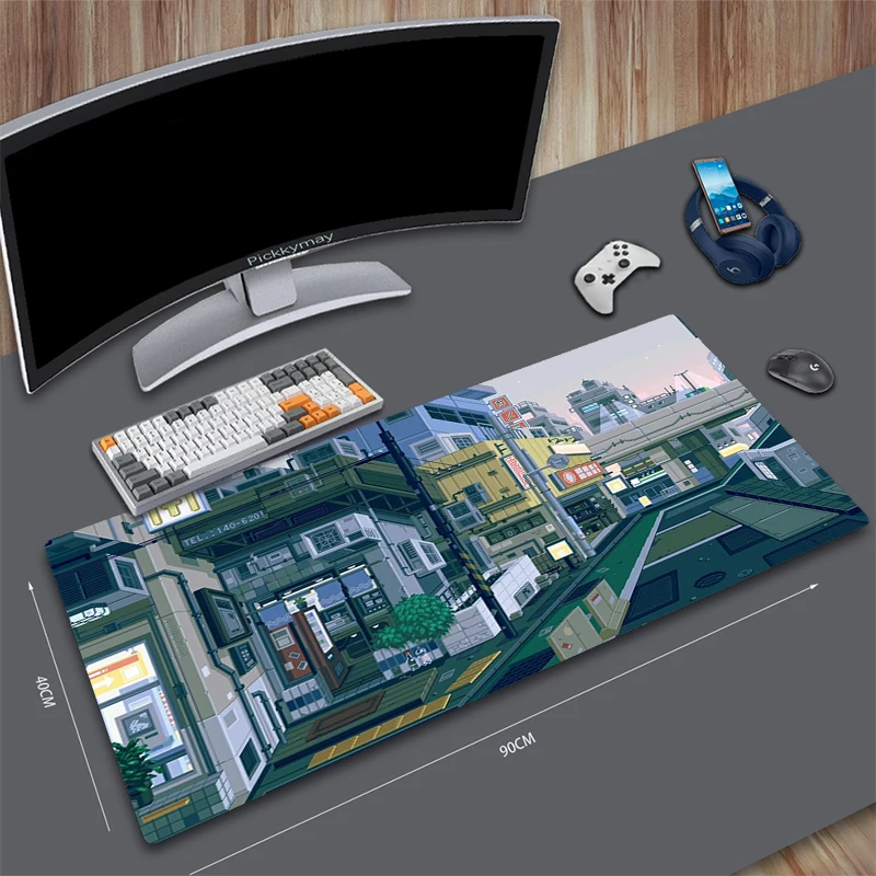 Gaming Mouse Pad Large Mouse Mat Laptop Pixel Japan Street Desk Mats 80x30cm Computer Gamer Pads Keyboard Deskpad Mousepad 