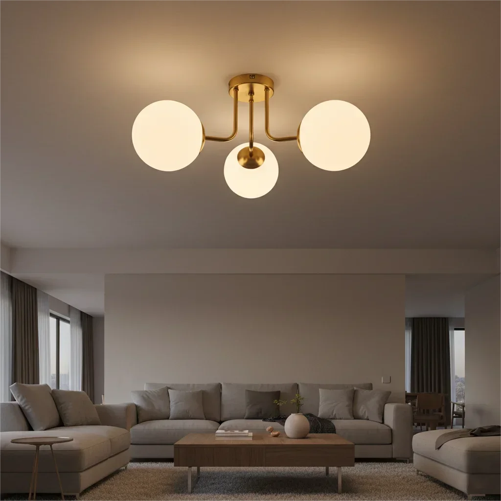 Nordic Magic Bean White Ball Glass Ceiling Light for Bedroom Living Room Modern PVC Iron Art Corridor Lighting