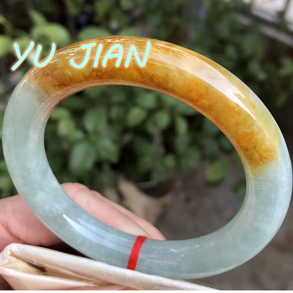 Exquisite Natural Jadeite Bracelet Ice Kind Round Rod Yellow Color Size 11mm Jade Bangles High Quality Handring Perfect Jewelry