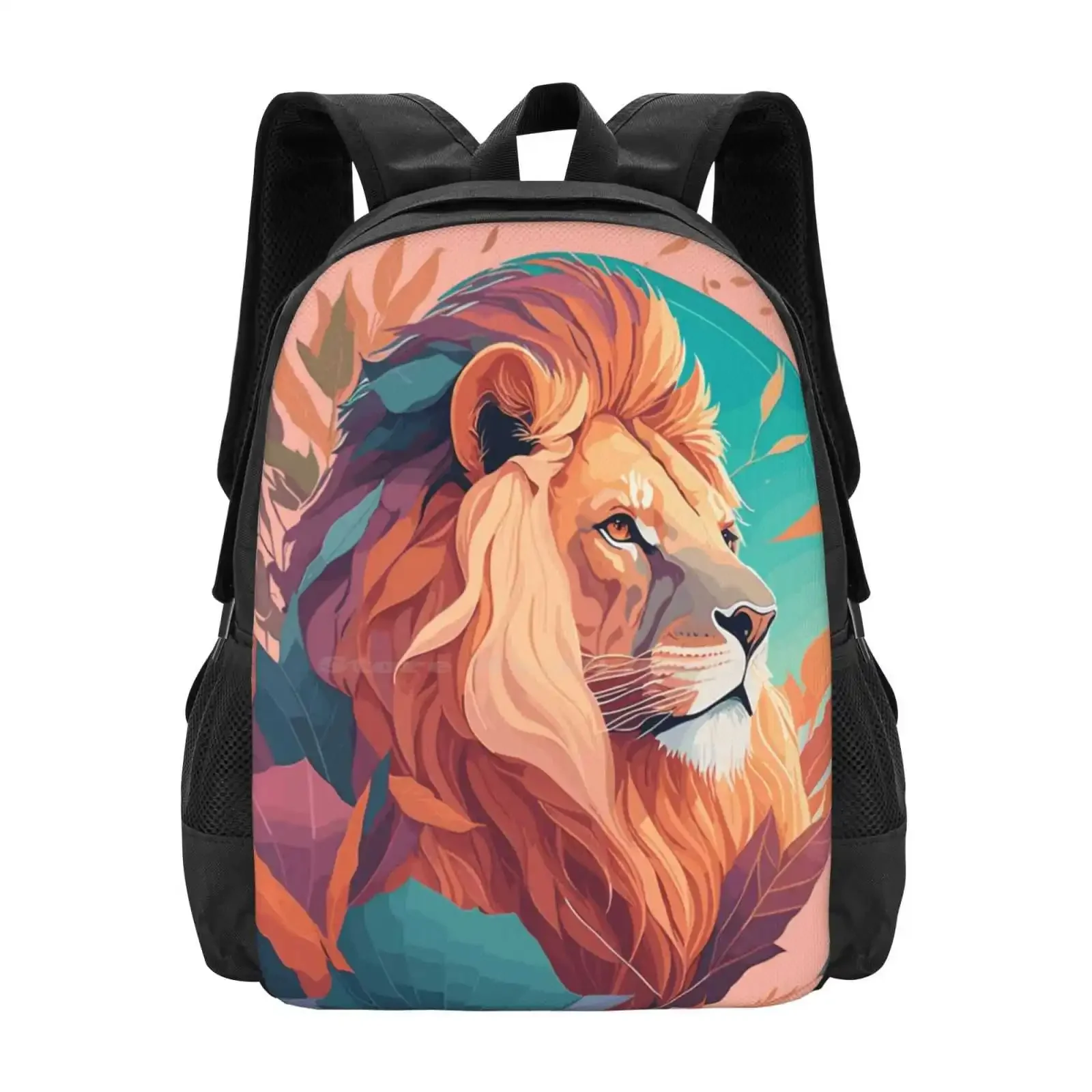 

Fantasy Lion Hot Sale Schoolbag Backpack Fashion Bags Fantasy Forest Nature Lion Wild Animal Magic Narnia King Colorful