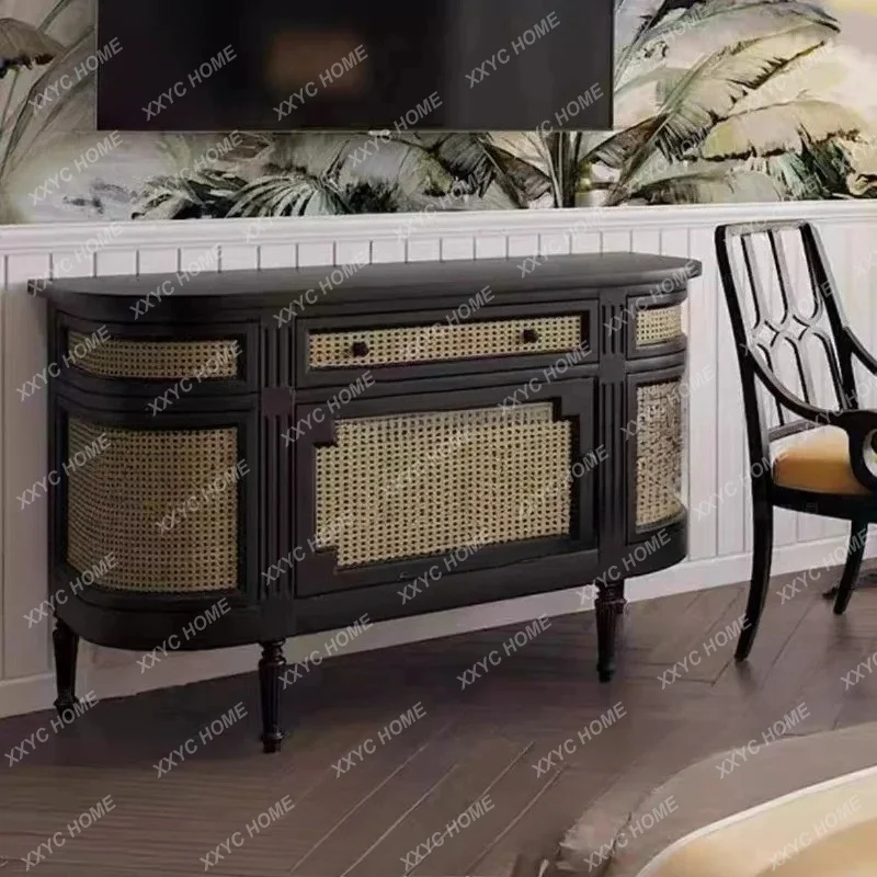 XX classical solid wood chest retro rattan semicircle/decoration