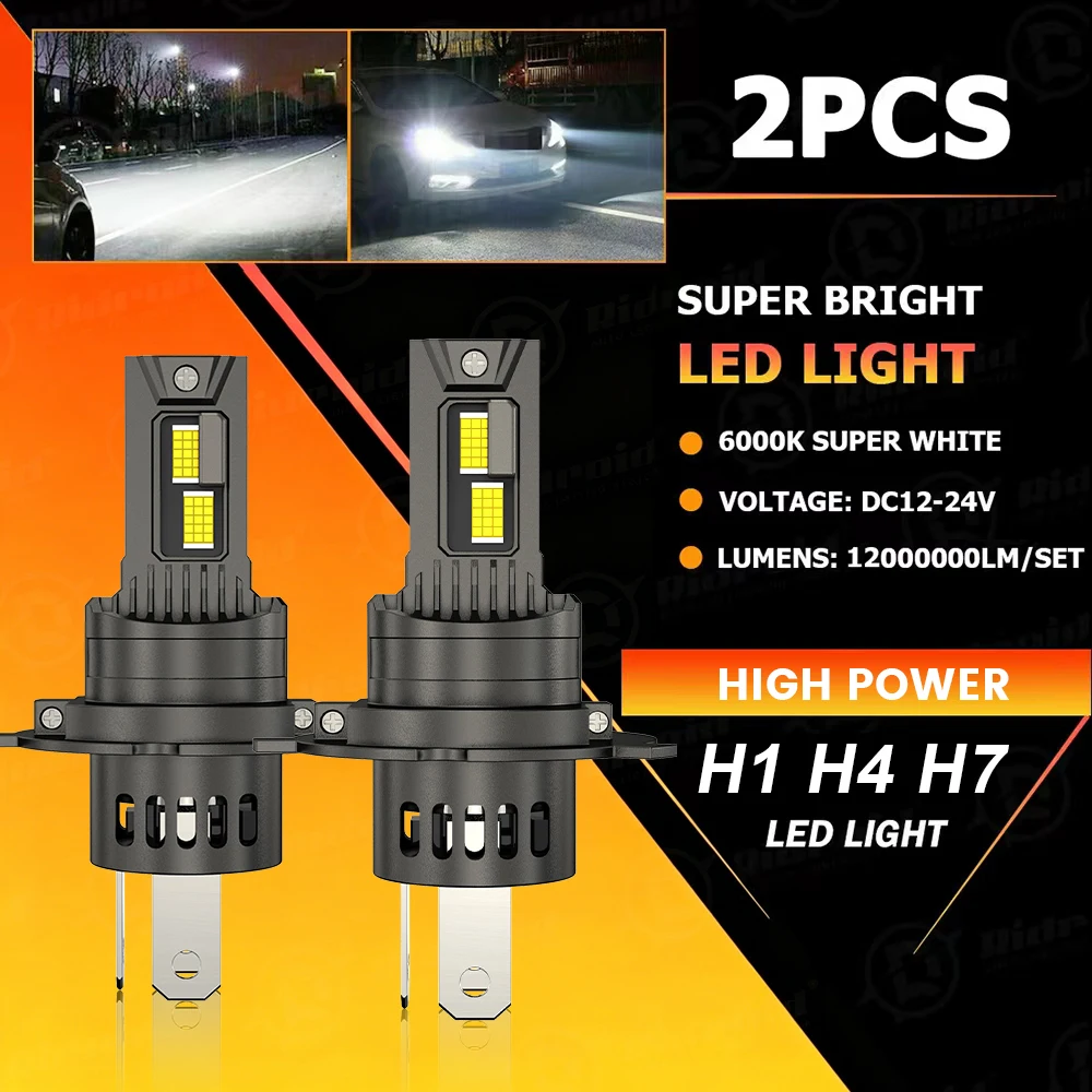 

2pcs High Power H7 H4 LED Bulb Turbo Headlight 6000K 12000000LM 12V 24V CSP Powerful Best H4 LED Diode Approved H7 Mini Lamp