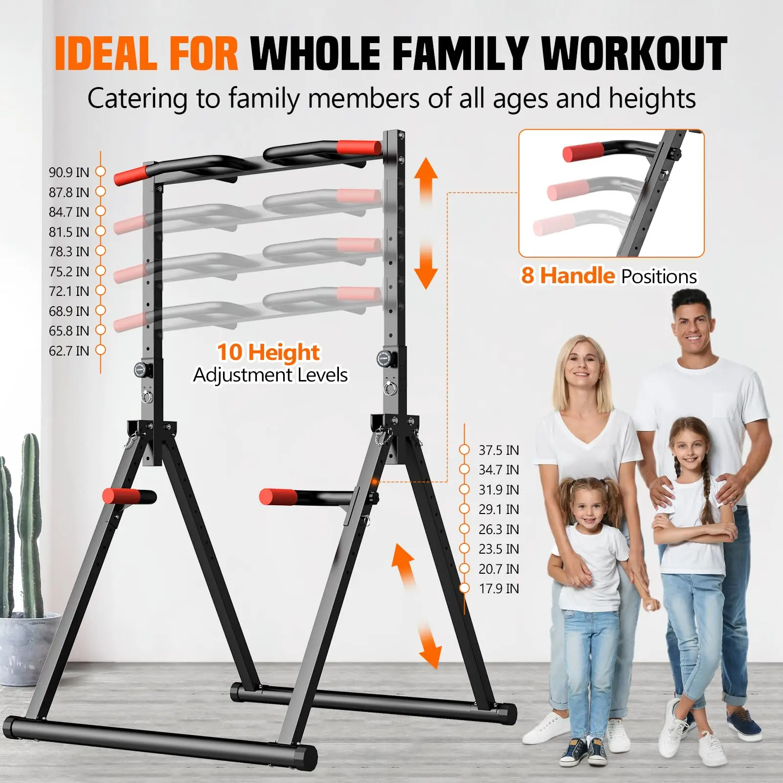 Foldable Power Tower Pull Up Bar Dip Station Adjustable Multifunction Workout Gym Strength Training Equipment for Home Outdoor