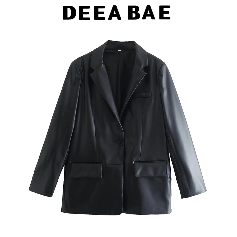 DEEABAE 秋の新作婦人服 欧米風おしゃれなゆったりストレートレザー風スーツジャケット