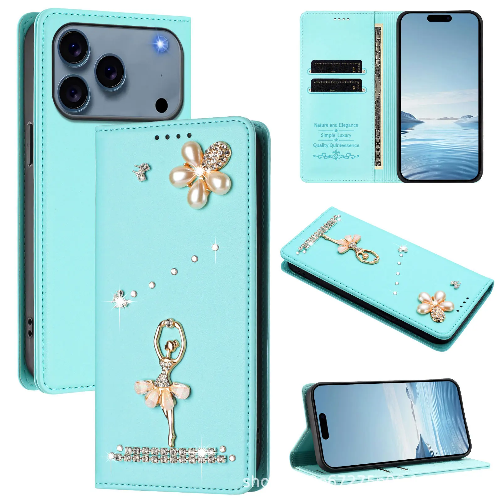Bling Flower Diamond Leather Flip Case For Samsung Galaxy S26 Edge S25 Ultra S24 S23 S22 Magnetic 2 Cards Slot Wallet Cover