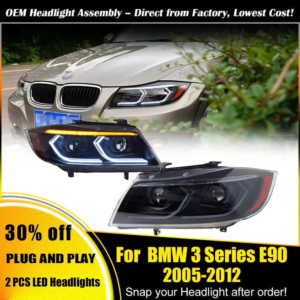 LED Angel Eye Headlights for BMW 3 Series E90 2005-2012 Headlight Assembly 318 320 325i Upgrade Bulb Day Running Light Headlamps