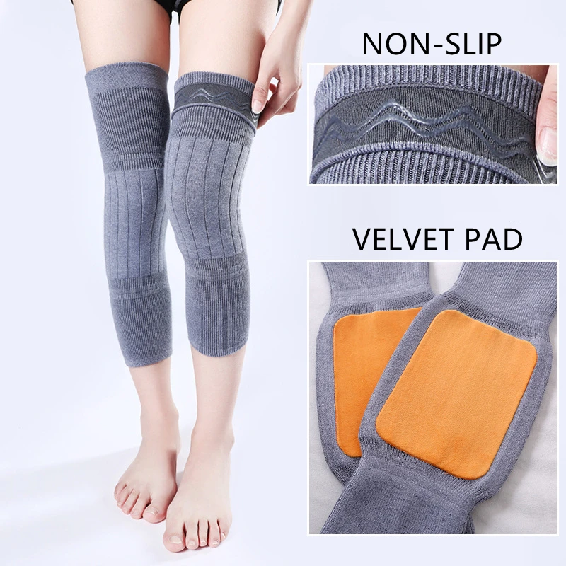 2PCS Winter Warm Wool Cashmere Leg Warmers Sleeves Thick Fleece Lined Knee Pads Brace Support Guard Protector Long Thermal Wraps