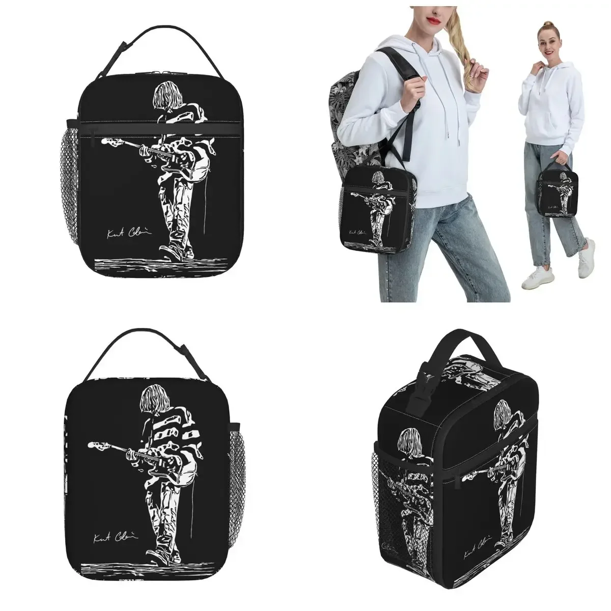 Kurt Cobain Guitar Thermal Insulated Lunch Bags School Portable Bento Box Cooler Thermal Food Box