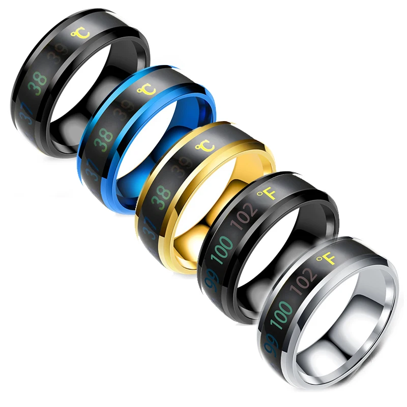 Smart Temperature Ring Titanium Steel Mood Emotion Feeling Intelligent Temperature Sensitive Rings For Men Waterproof Jewelry