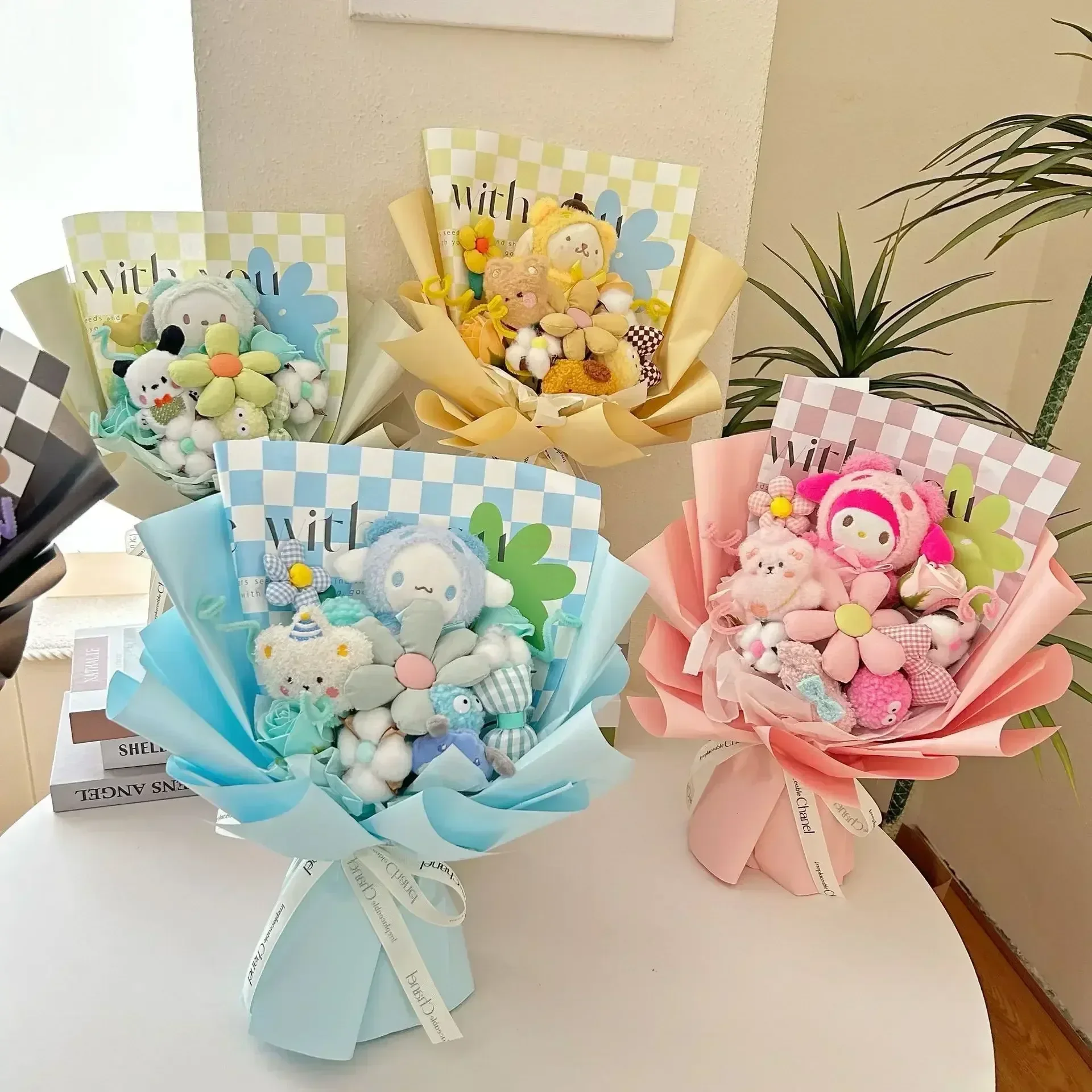 

Sanrio Doll Bouquet Finished Kuromi Cinnamoroll Valentine's Day Plush Toys Gift Lovely Cartoon Birthday Graduation Gift Bouquet