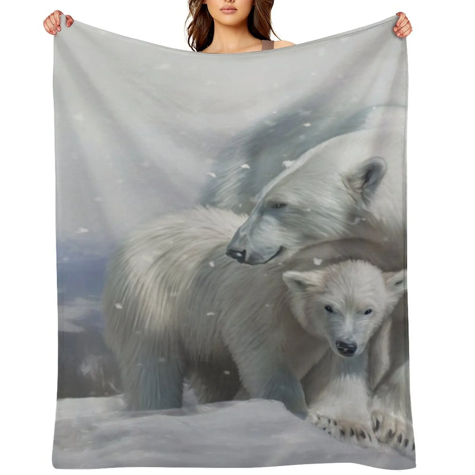 

Polar Bear Family Throw Blanket Soft Beds Furrys Luxury Thicken heavy to sleep Blankets