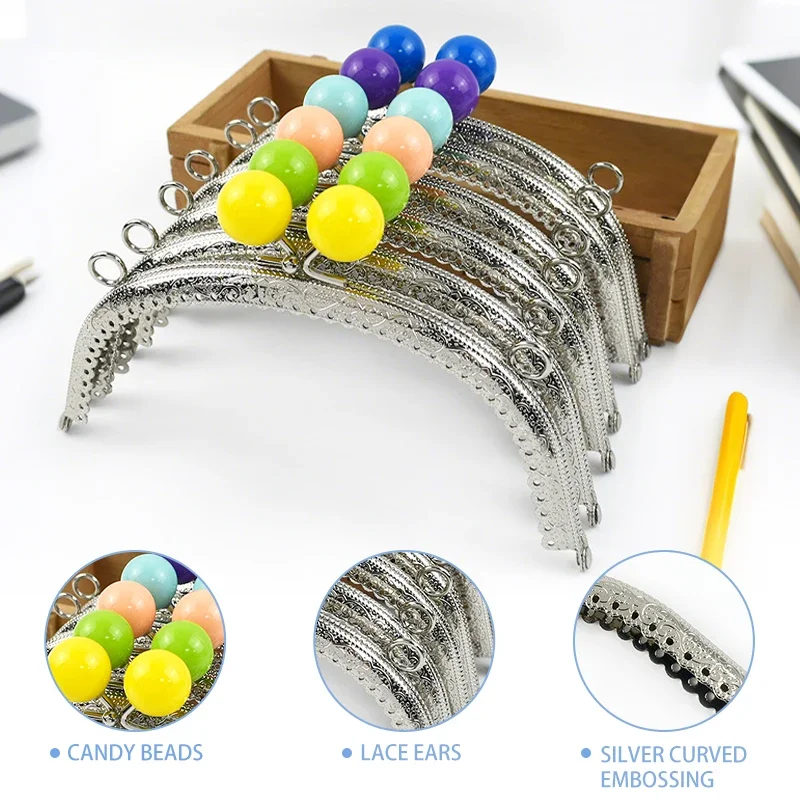 1/2/5/10Pcs 16.5cm Metal Frame Kiss Clasp Lock Silver Embossed Bag Handle for Handbag Purse DIY Sewing Wallet Bracket Accessory