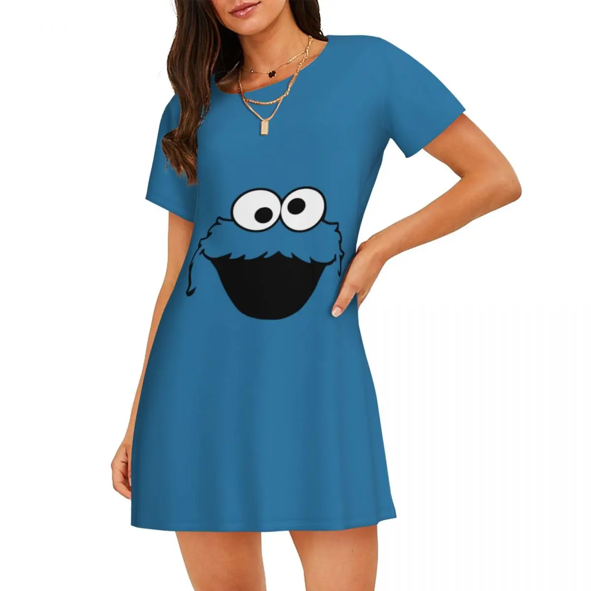 

Custom Cookie Monster Pullover Nightgown For Sleeping Loose Sleepdress Pajama Children's Television Dress Nightdress Sleepwear