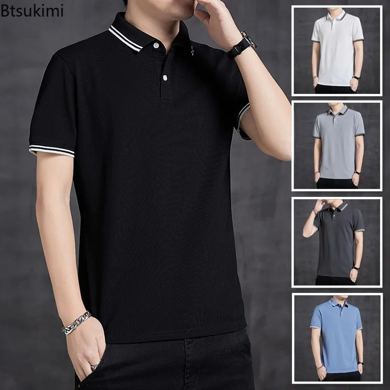 

New2024 Men's Polo Shirts Ice Silk Breathable Business T-Shirt Casual Soft Short Sleeve Tops Versatile Solid Men's Summer Shirts