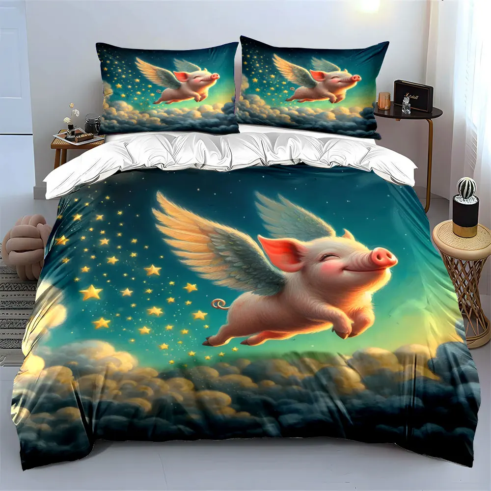 Flying Pig Art Home Decor Multiple sizes kid's and adults' bedroom Exquisite 3PC bedding set, gift