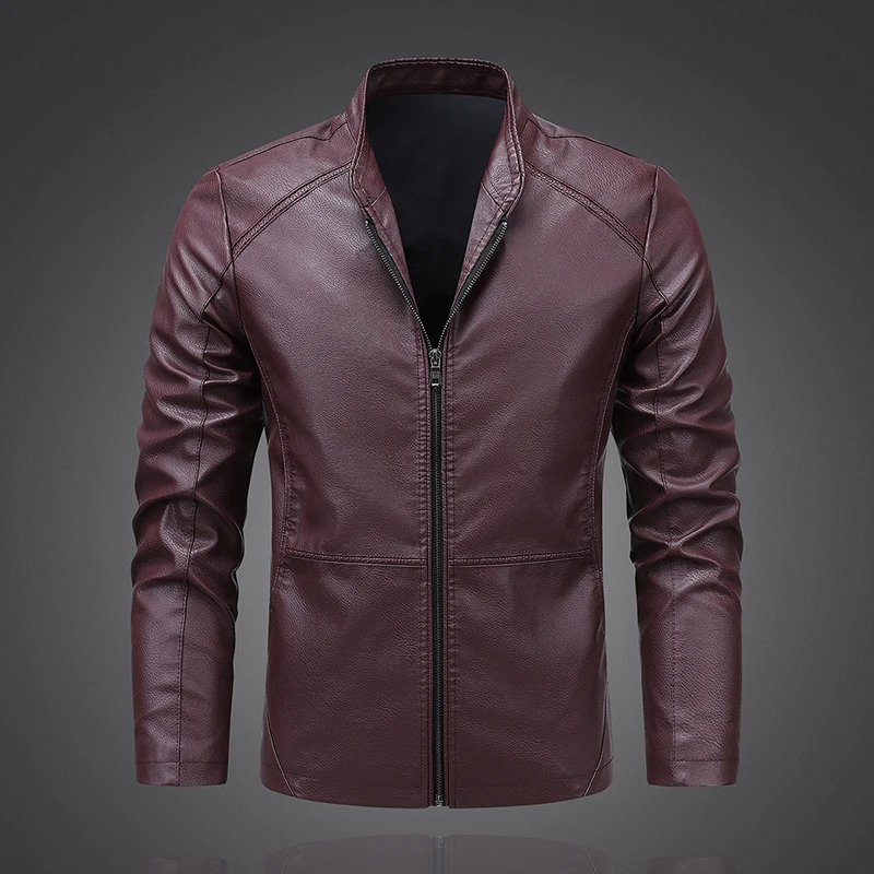 

New Men's PU Leather Jaet Motorcycle Sle Faion Urban Autumn Winter New Arrival Long Sve Button Decorated Straight Cut