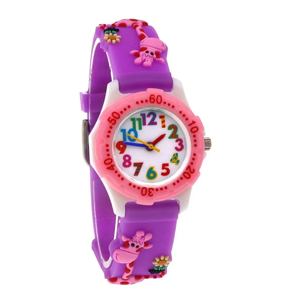 Kids Cartoon Wrist Watch Silicone Strap Colorful Mini Giraffe Design Wristwatch