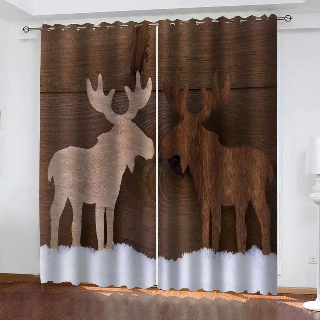 2Pcs Dreamy Forest Deer Curtains Art Print Living Room Bedroom Sun Shade Curtains Nordic Style Animal Theme Decorative Drapes