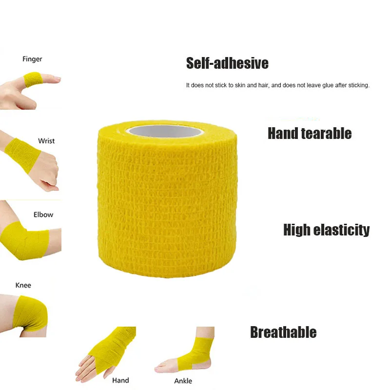 1/3/6/20PCS Sports Self Adhesive Yellow Elastic Bandages Anti-slip Athletic Nonwoven Waterproof Elastic Tattoo Bandages Aid Kit