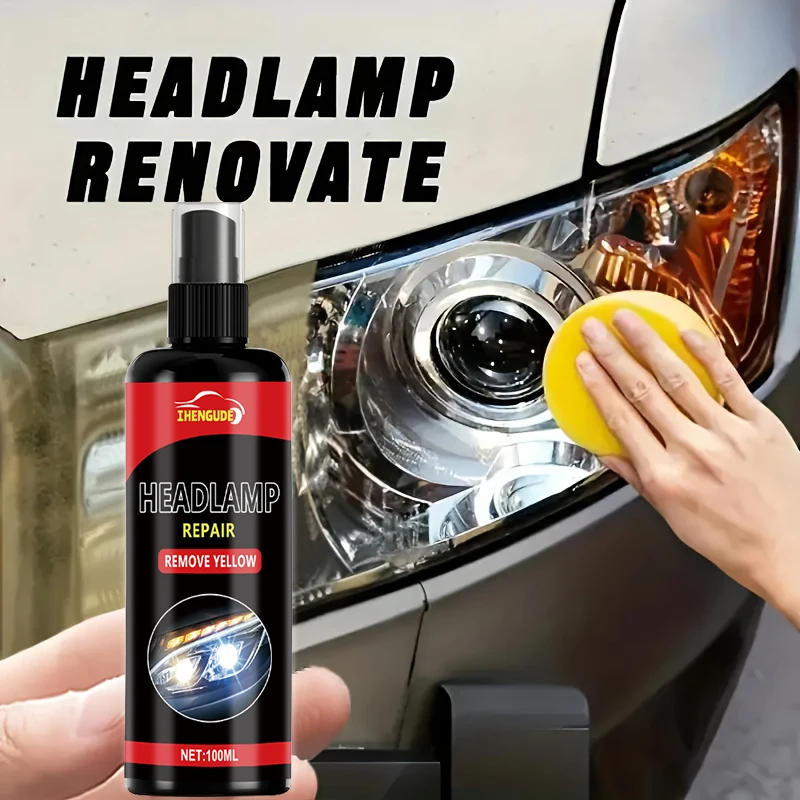 بخاخ إصلاح المصابيح الأمامية 100 مل، طقم إصلاح المصابيح الأمامية المبتكرة للسيارة، يحل مشكلة الأكسدة والإصفرار، ويعيد تألق المصابيح الأمامية