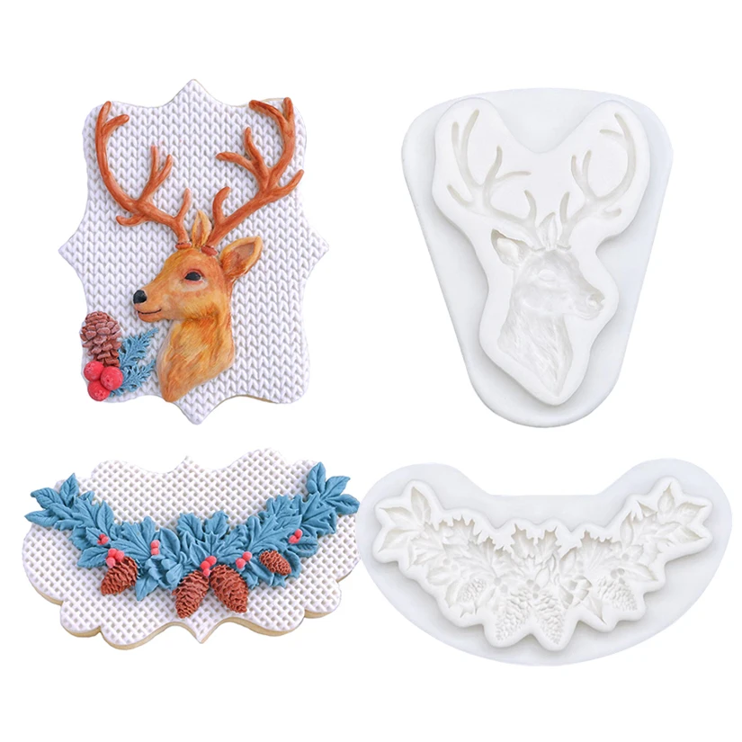 Reindeer Nut Fruit Wreath Christmas Silicone Mold Sugarcraft Chocolate Cupcake Baking Mold Fondant Cake Decorating Tools