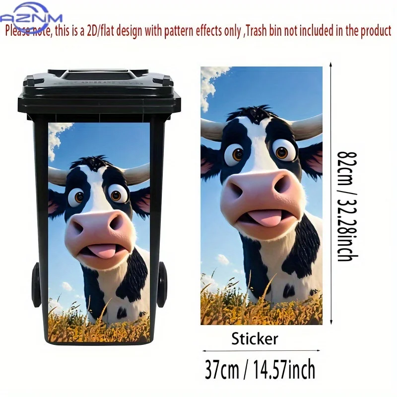 1pc of Trash Can Sticker, 37×82 Cm, Featuring a Fun Cartoon Cow Theme Design. Self-Adhesive Wallpaper for Decorating Trash Can view 3