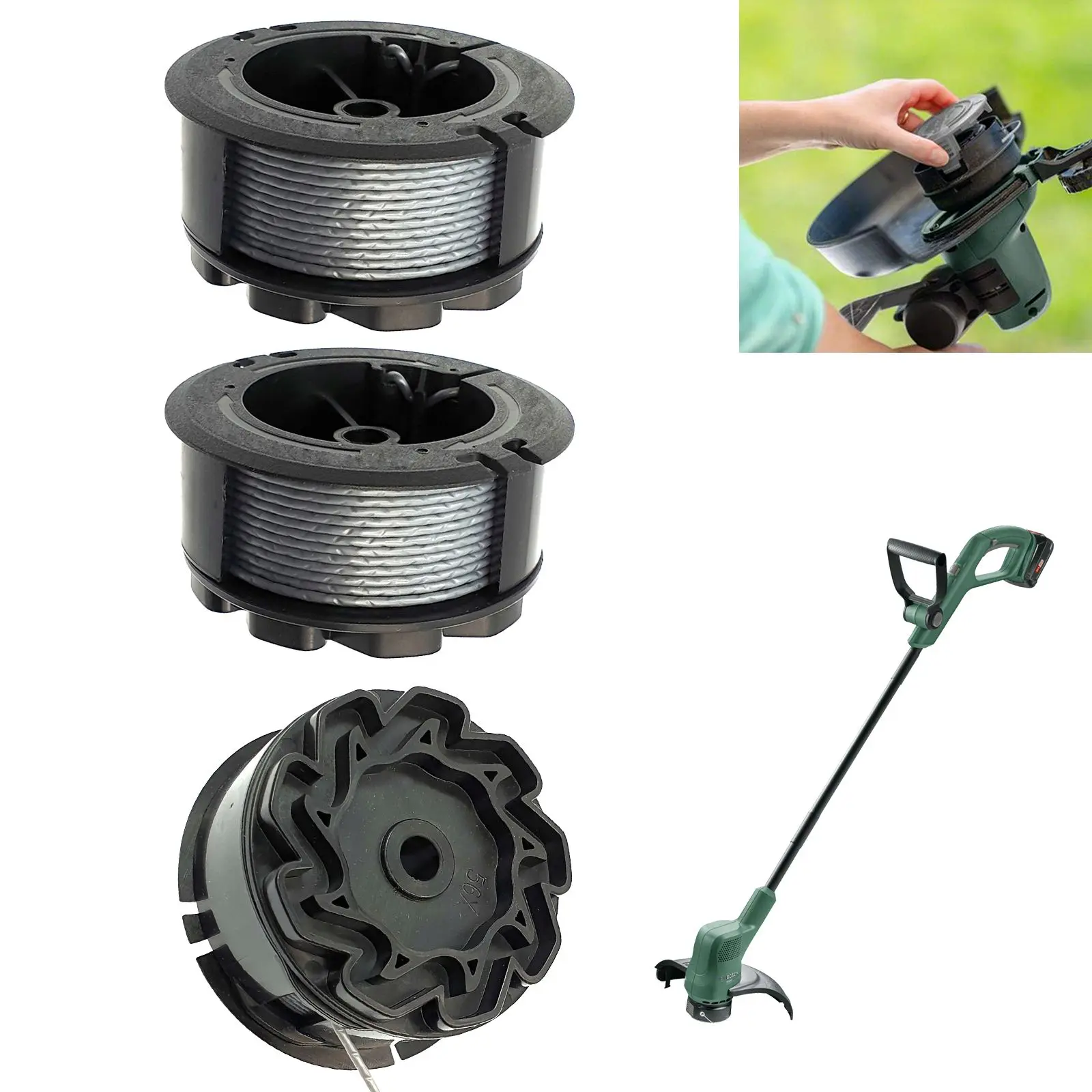 Carrete de nailon de 3 piezas para Bosch Line, Universal grasscut F016800570, accesorios de repuesto para cortacésped