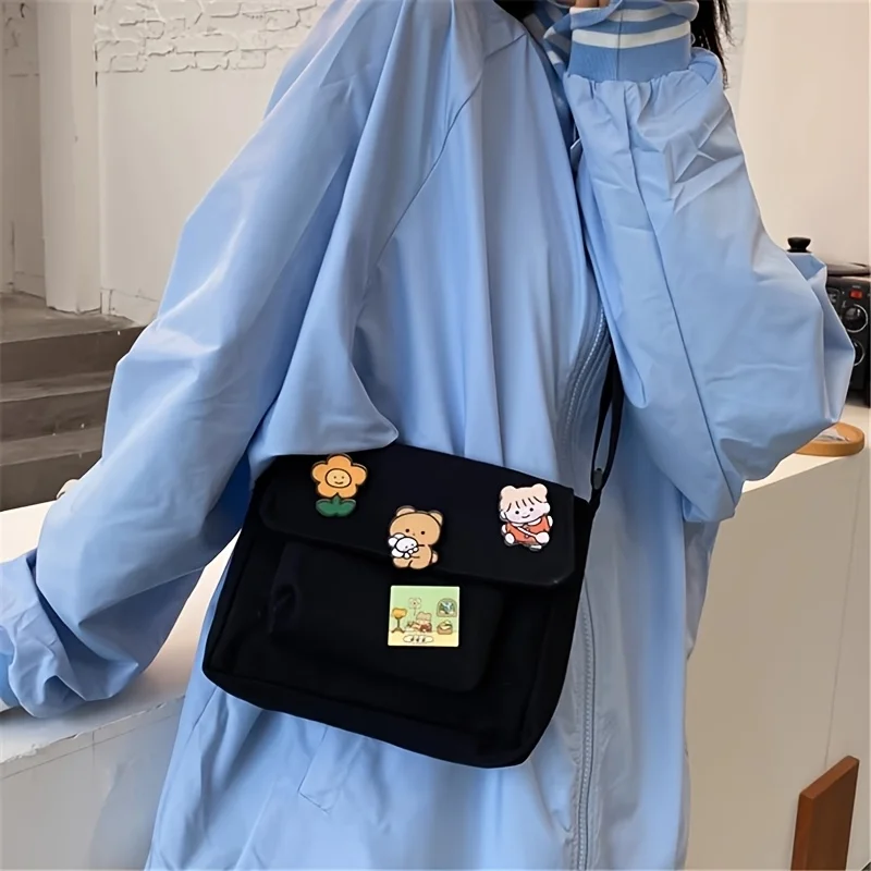 

Симпатичная холщовая сумка для женщин, новая японская сумка через плечо в стиле Харадзюку, универсальная сумка через плечо для студентов со значками на булавках