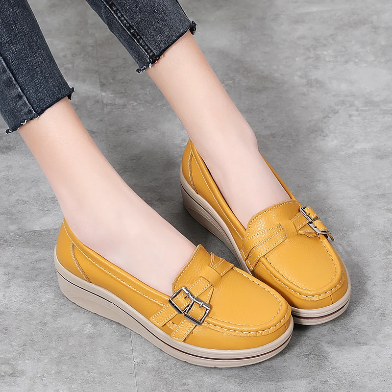 2022 Spring Autumn Women Flats Platform Loafers Ladies Leather Comfort Wedge Moccasins Orthopedic Slip On Casual Shoes plus size