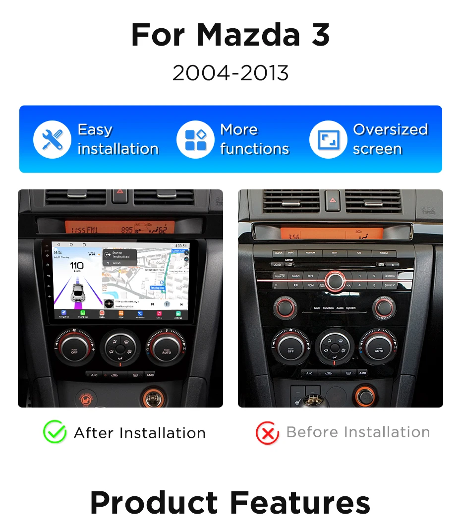 Junsun V9 360 Kamera Kabelloses CarPlay Android Auto Radio für Mazda 3 BK MAXX AXEL 2004-2013 4G Auto-Multimedia GPS 2din Autoradio – Detail 4