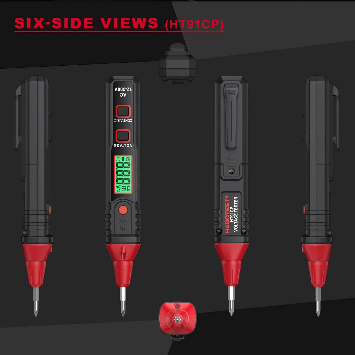 Habotest Ht91cp Non-contact Voltage Tester Screwdriver Probe Light Detector Lcd Display Sound Light Alarm Ac/dc 12-300v