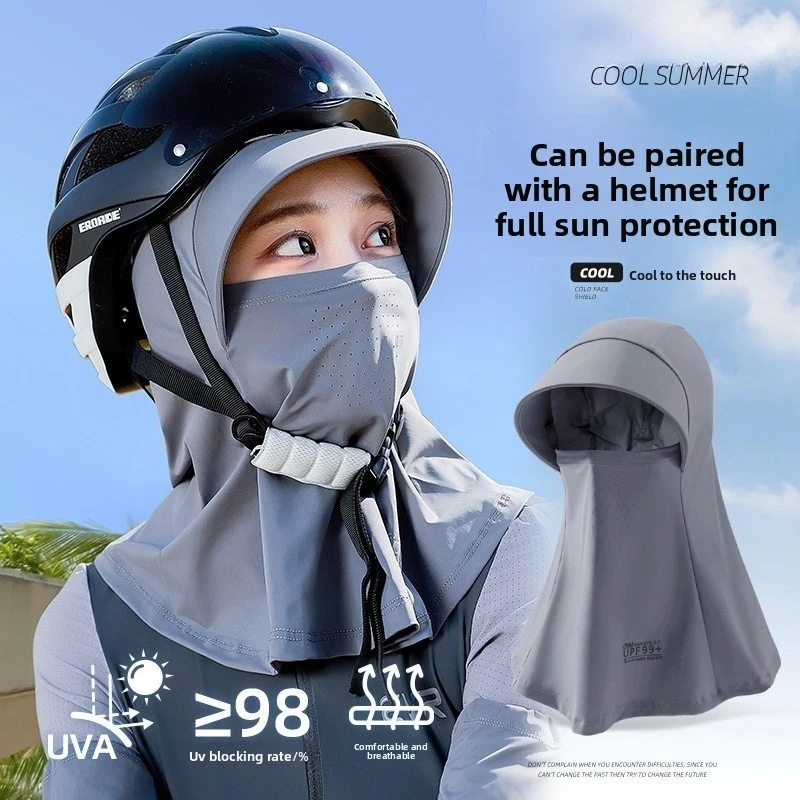 Masque facial UPF99+ en soie glacée, protection solaire intégrale, respirant, anti-UV, couvre-le cou, pour le cyclisme et la conduite en extérieur