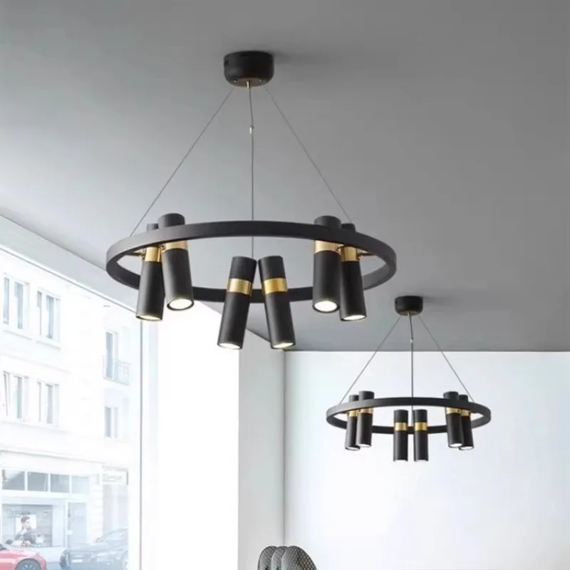 Simple European and American multi-head wrought iron gold lampshade round chandelier hotel villa model room bedroom chandelier