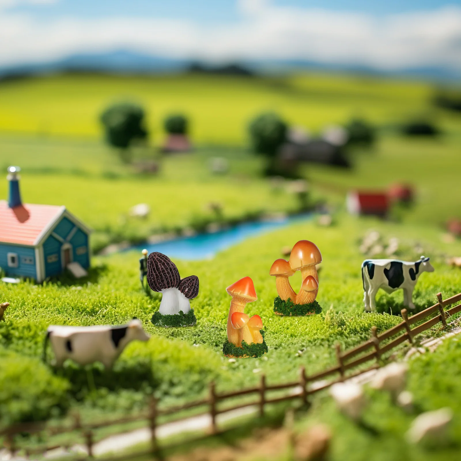 4 szt. żywicznych figurków grzybów, miniaturowe grzyby do dekoracji ogrodu, terrarium, mikrokrajobrazu, sztuczne grzyby