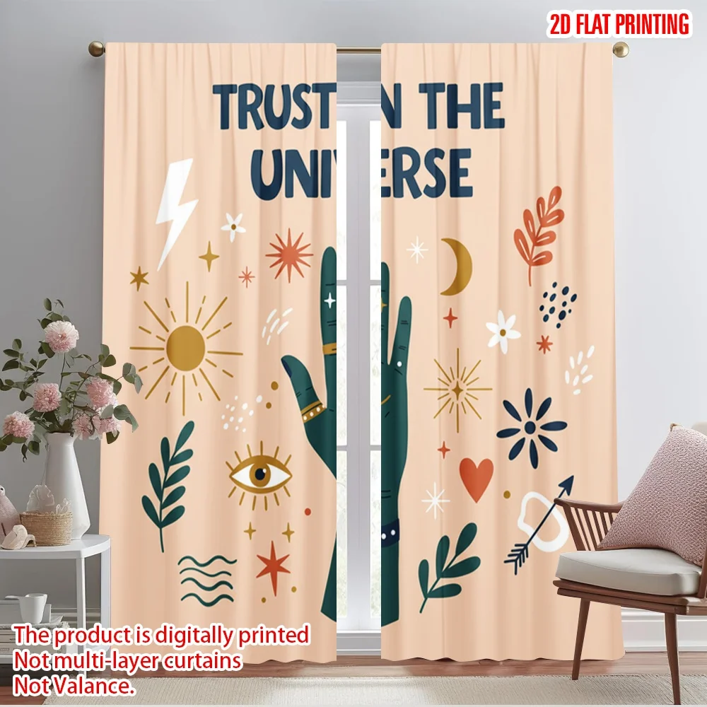 

2pcs 2D flat printing Window Drapes Trust Universe Celestial Vibes 100% Polyester Without Electricity Party Decorations for Home