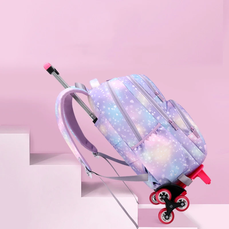 Children School Backpack with Wheels Students School Bag For Girls Trolley Bag Cute School bag Rolling Wheeled Backpack