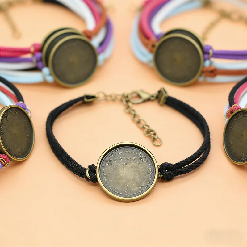 10PCS Suede Cord Handmade Bracelet Blank Setting 25mm Round Cabochon Bangle Jewelry Bezel Base DIY Jewelry Findings