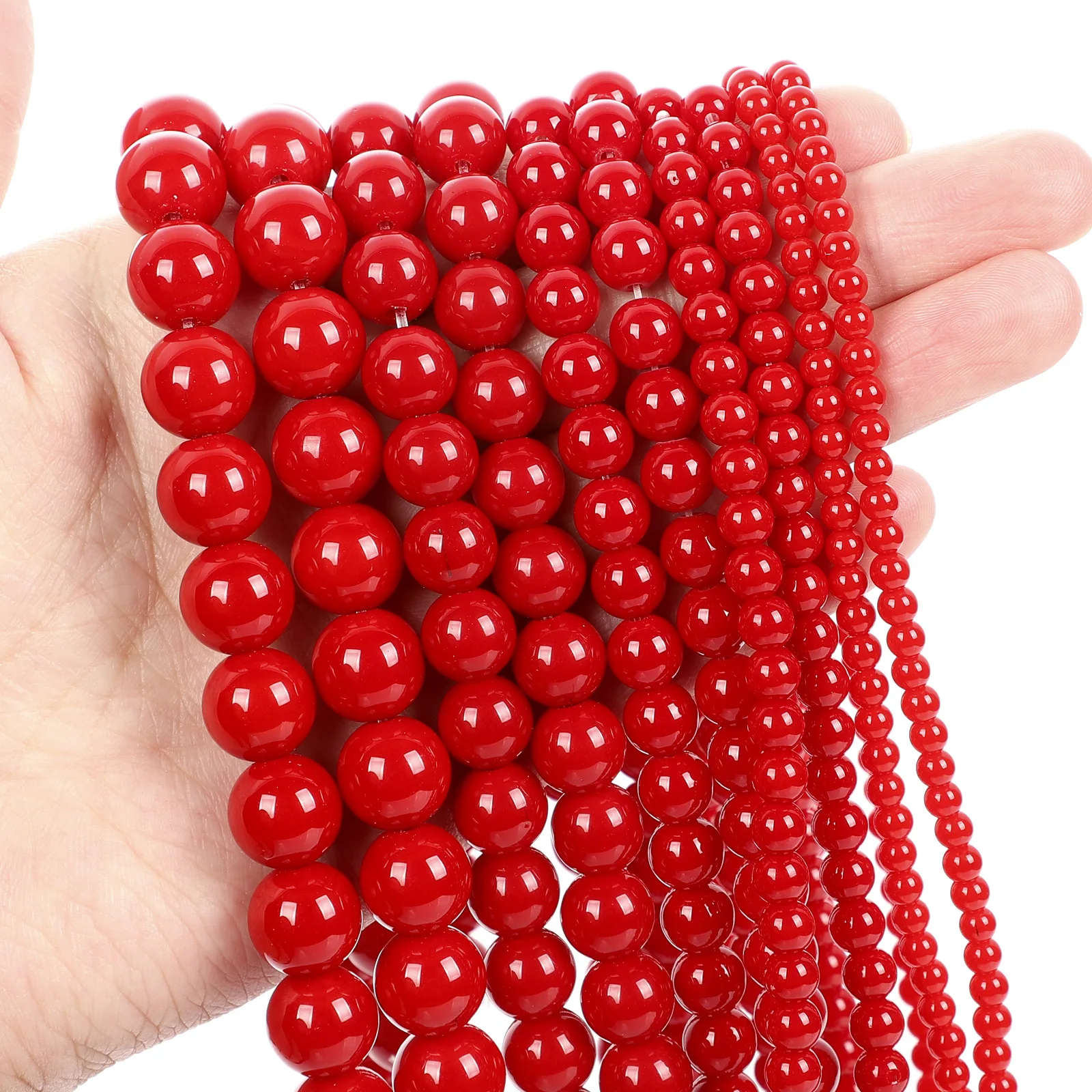 4/6/8/10/12MM Rote Koralle Stein Runde Lose Spacer Perlen für Schmuck Machen DIY Charms Armband Halskette Zubehör