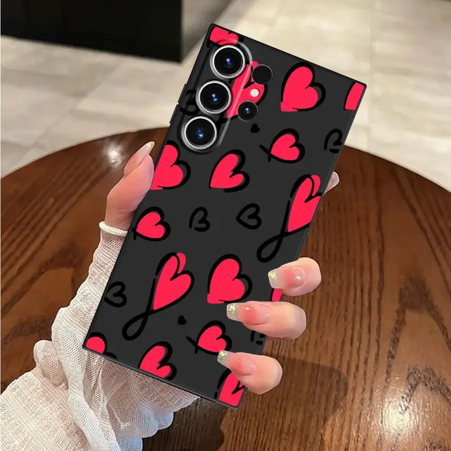 삼성 갤럭시 S25 엣지 S20 S21 FE S24 플러스 S23 울트라 블랙 소프트 폰 케이스 아름다운 사랑 하트