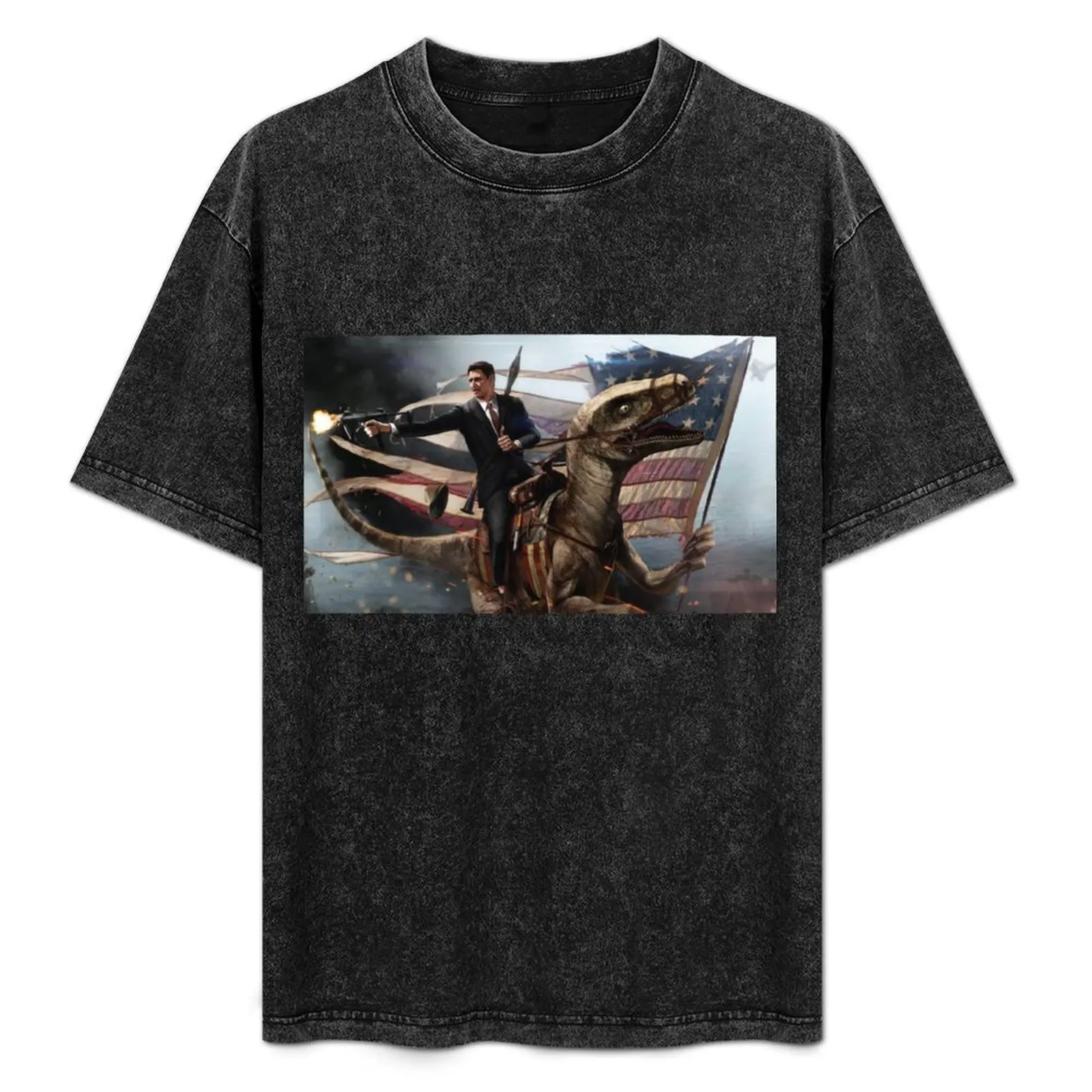 

Reagan Riding a Velociraptor T-Shirt Anti-Pilling Casual T-Shirt
