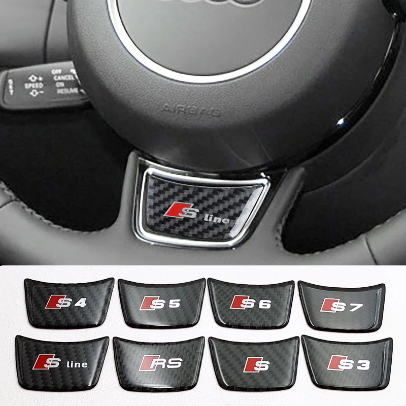 3D Carbon Black RS Logo S Line Emblem Car Steering Wheel Badge Sticker For Audi A1 A2 A3 A4 A5 A6 A7 S3 S4 S5 S6 S7 Accrssorie