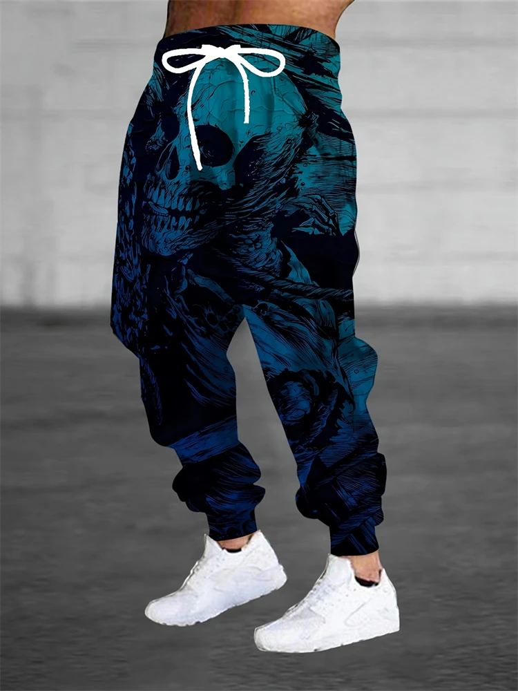 Pantaloni casual da uomo estivi dalla vestibilità rilassata Teschio floreale rosa Stampa 3D Pantaloni con risvolto alla moda Pantaloni casual da uomo con design con coulisse