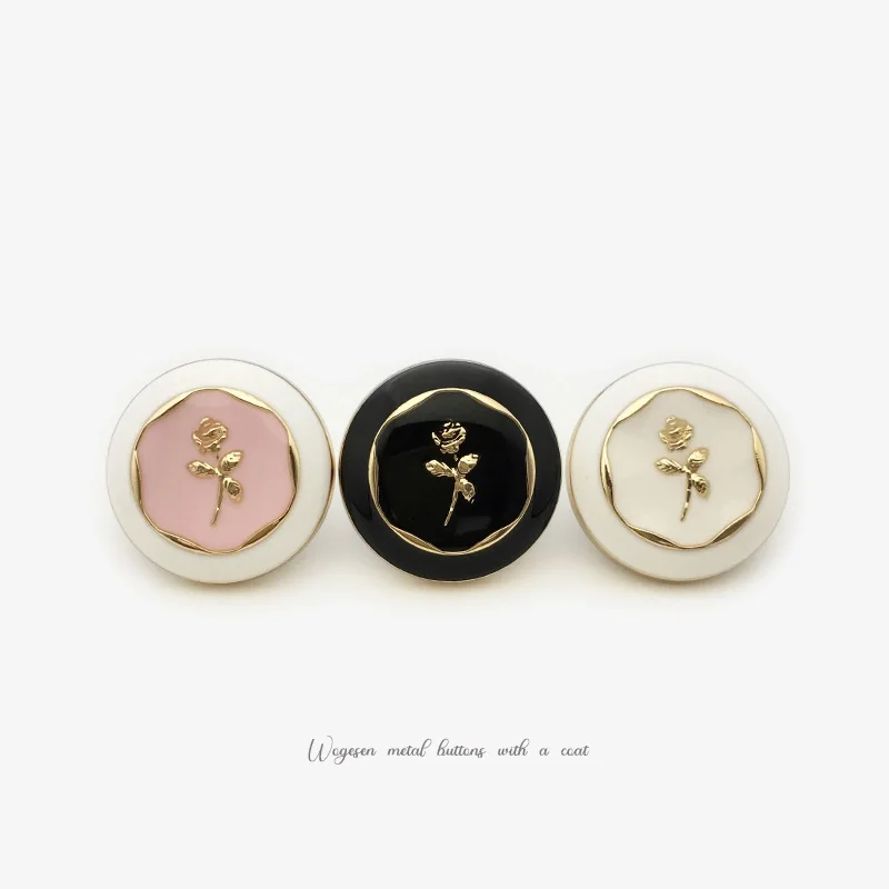 10PCS High-End Vintage Pink Rose Metal Button High-End Women's Top Coat Sweater Decoration Round Button