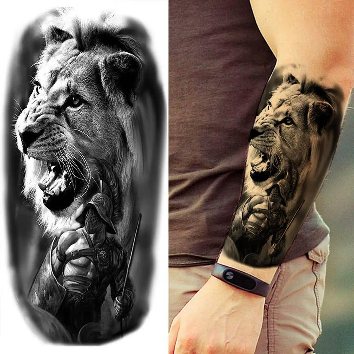 8 Sheets Black Lion Tiger Temporary Tattoos For Men Adults Realistic Animals Waterproof Tattoo Sticker  Warrior Gladiator Tatoos